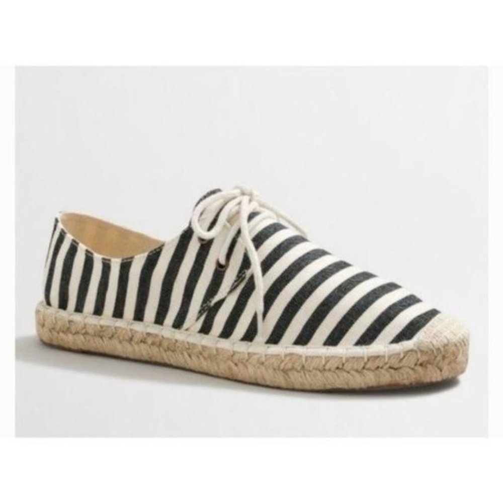 NEW J CREW Navy Striped Canvas Espadrille Sneakers 8